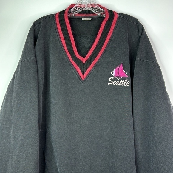 Vintage BAC Premier Seattle Sailing Black Vneck Sweater XL 80s - Picture 2 of 8
